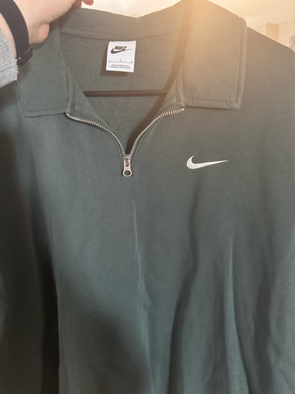 Nike Sportswear Phoenix Fleece Green Quarter-Zip Sweater with Swoosh